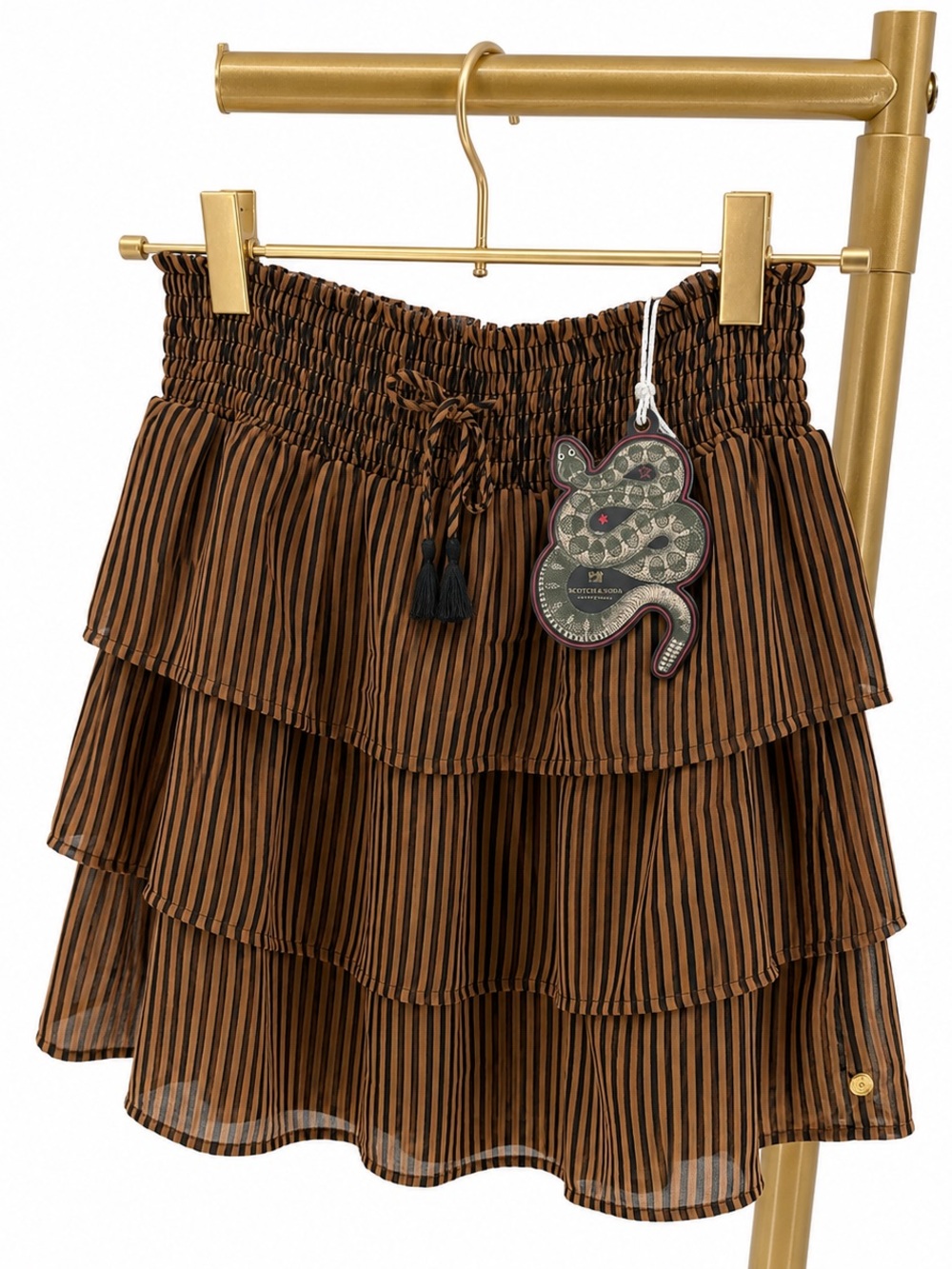 Scotch & Soda Brown and Black Striped Tiered Ruffle Skirt